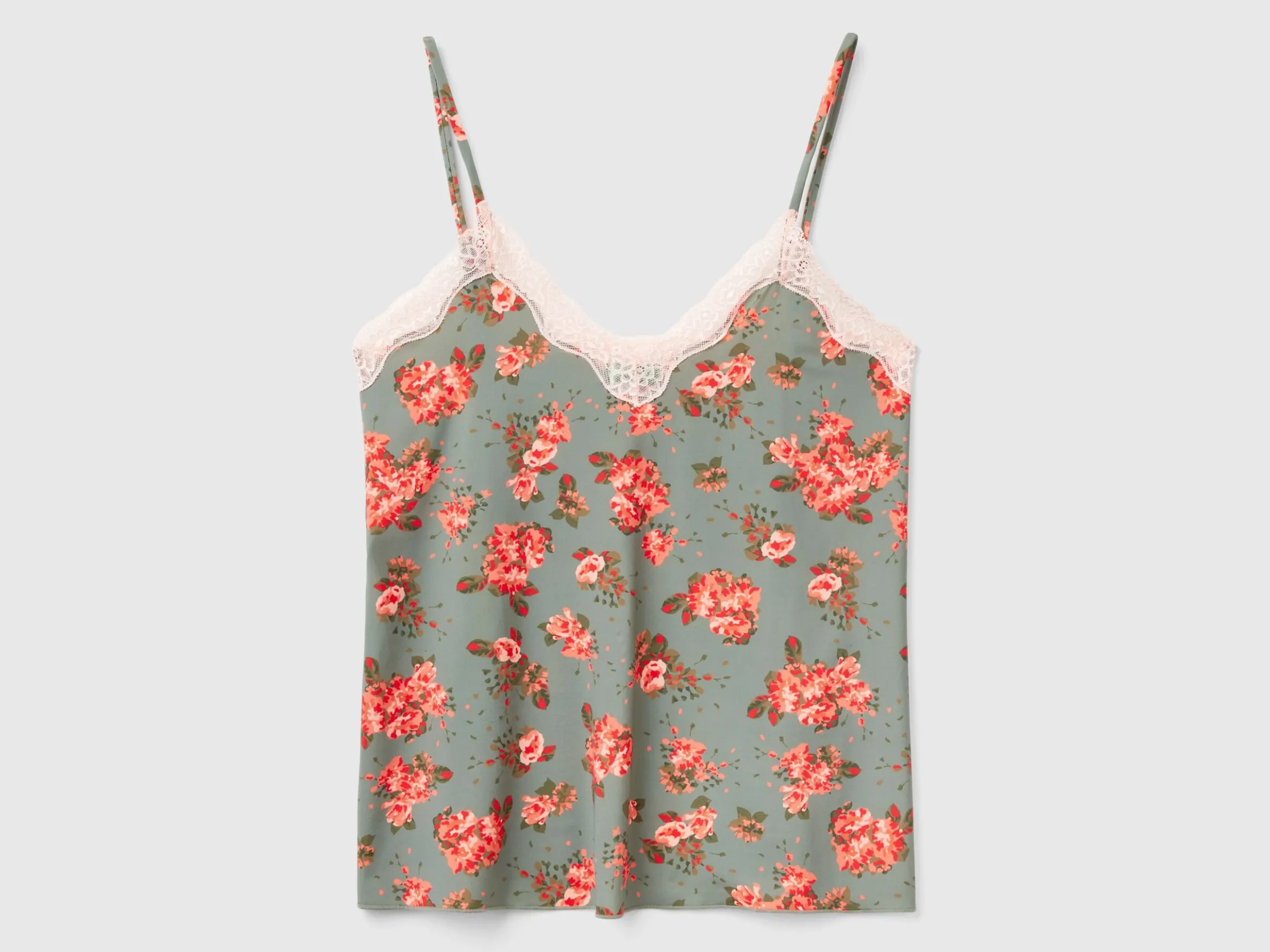 Tank top with lace and floral print