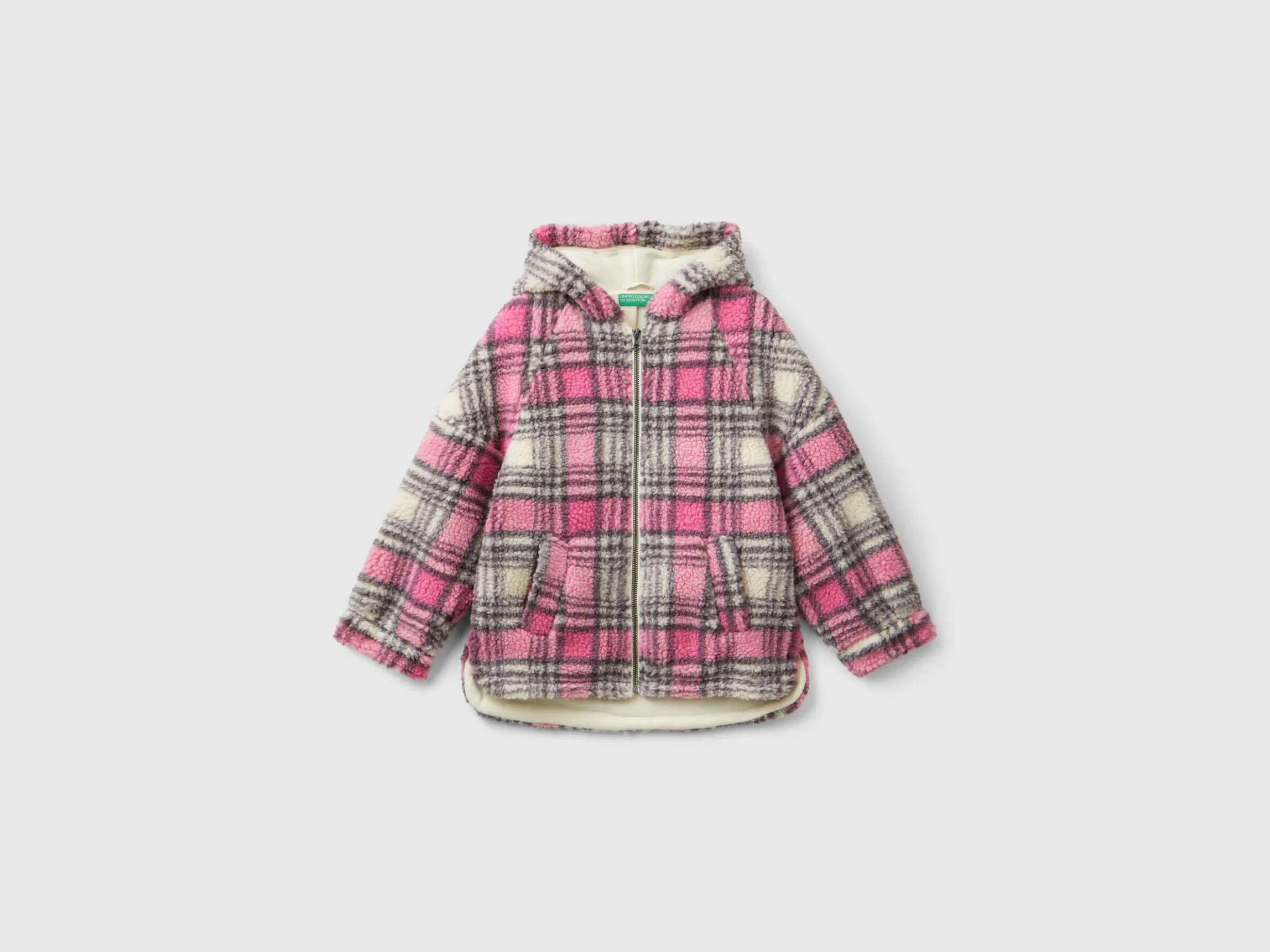 Teddy jacket with check pattern