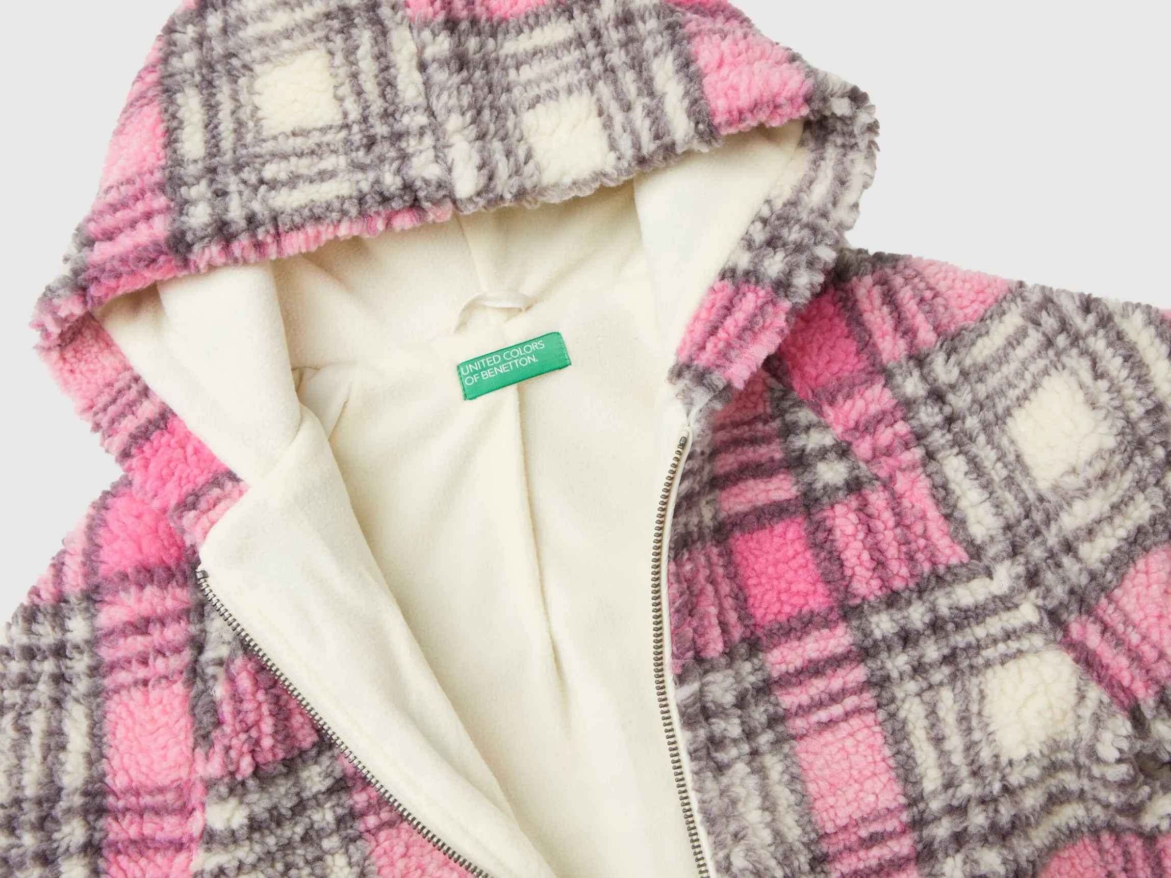 Teddy jacket with check pattern