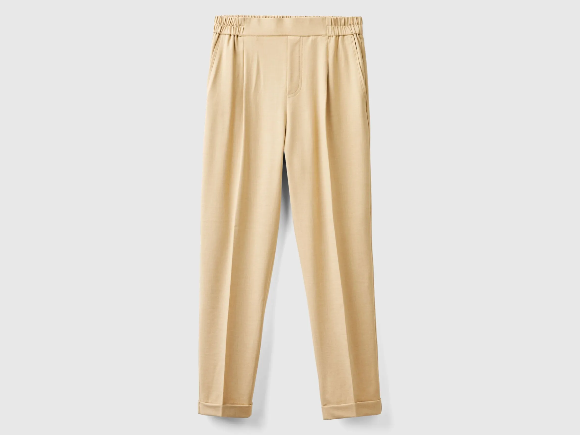 Trousers with cuff in stretch viscose blend