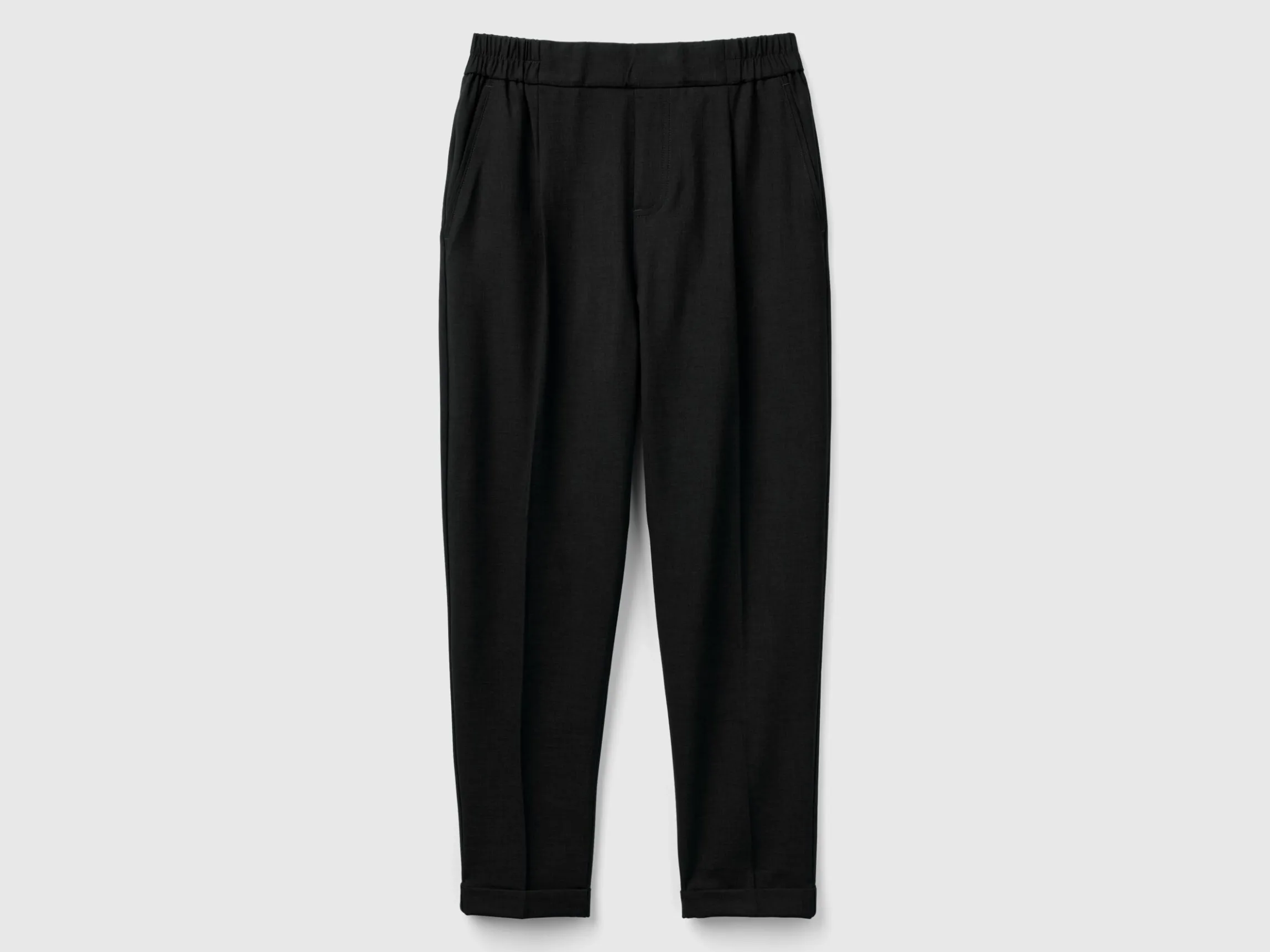 Trousers with cuff in stretch viscose blend