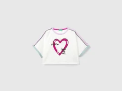 T-shirt with graffiti print and rhinestone