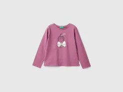 T-shirt with print and tulle applique