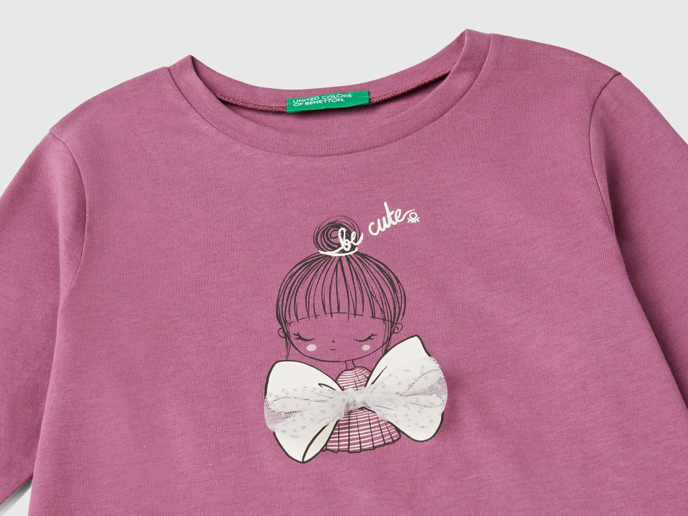 T-shirt with print and tulle applique