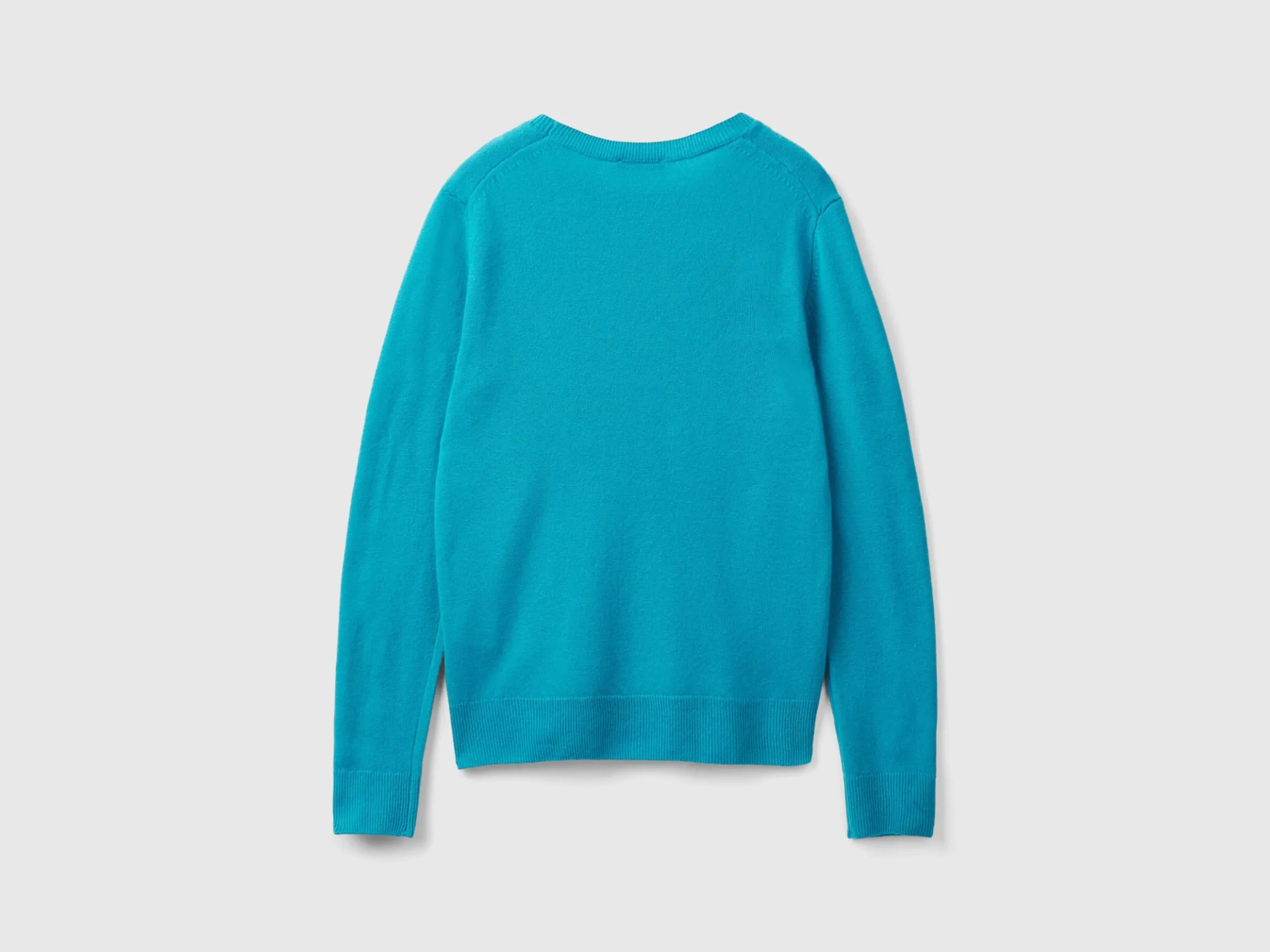 Turquoise crew neck sweater in pure Merino wool