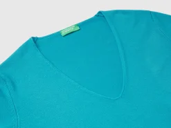 Turquoise V-neck sweater in pure Merino wool