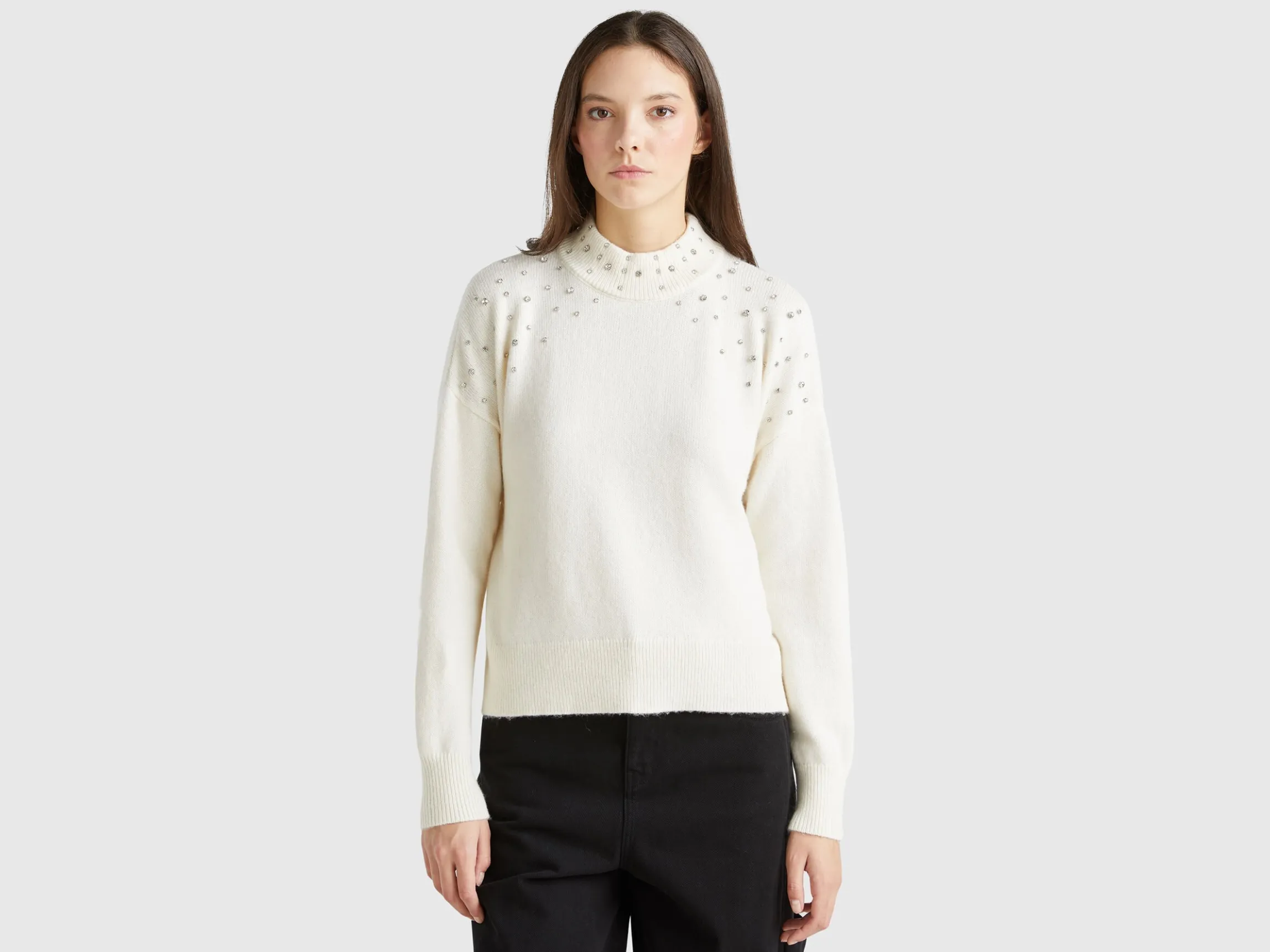 Turtleneck sweater with rhinestones