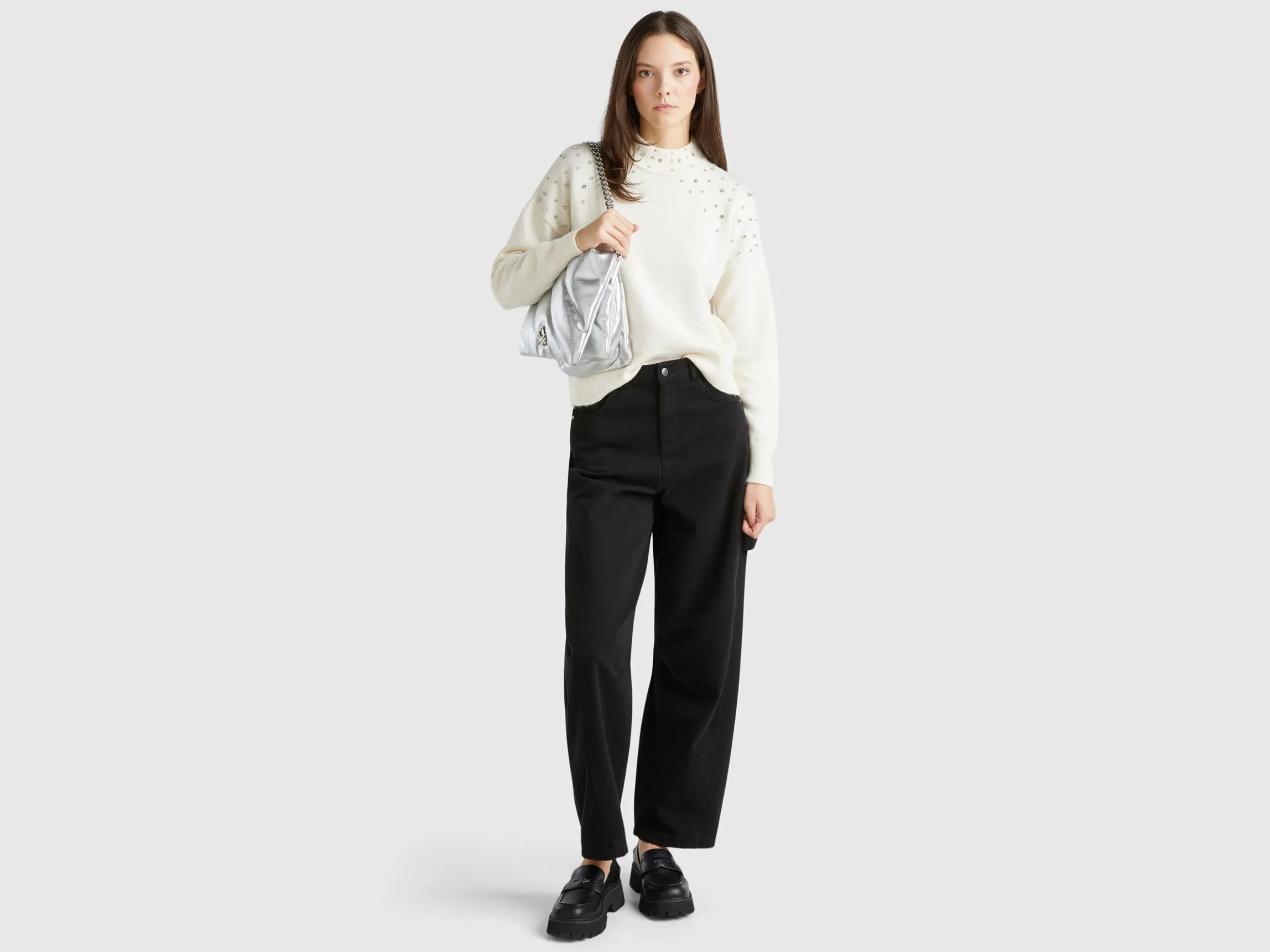 Turtleneck sweater with rhinestones