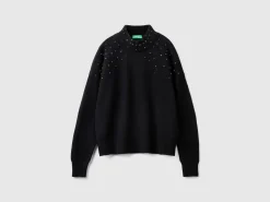 Turtleneck sweater with rhinestones