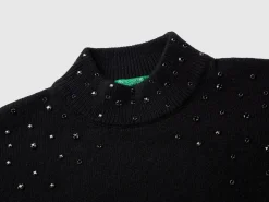 Turtleneck sweater with rhinestones