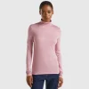 Turtleneck t-shirt in viscose and cashmere blend