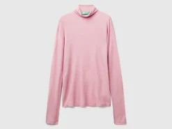 Turtleneck t-shirt in viscose and cashmere blend