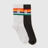 Two pairs of long socks with logos