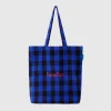 Two-tone check tote bag