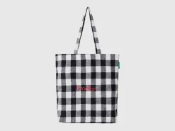 Two-tone check tote bag