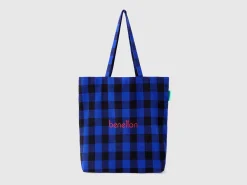 Two-tone check tote bag