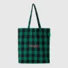 Two-tone check tote bag