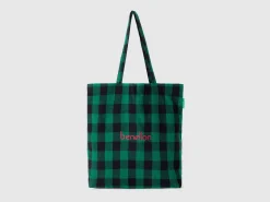 Two-tone check tote bag