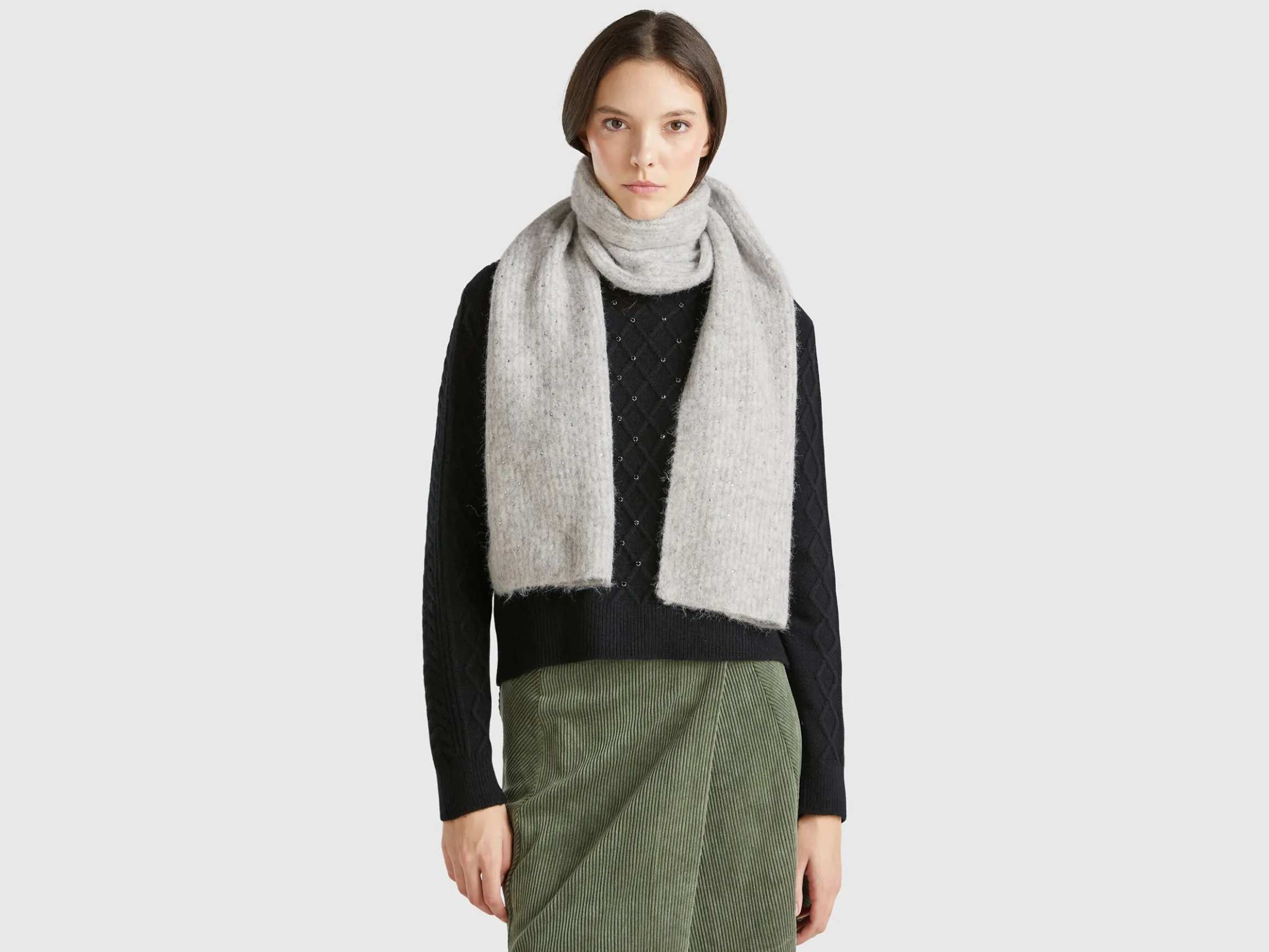 Wool blend scarf with rhinestones