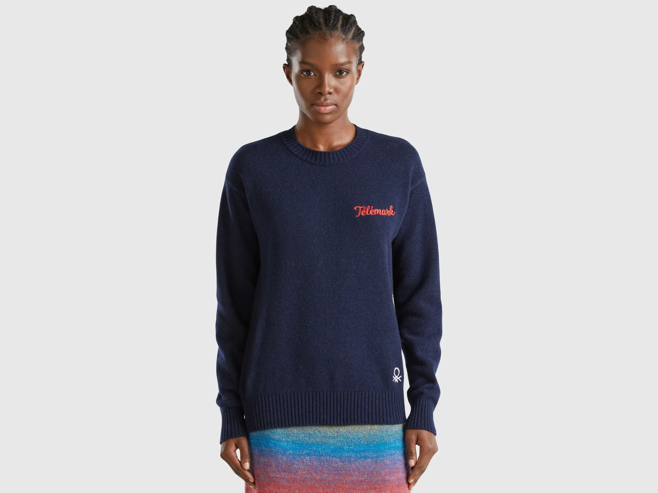 Wool blend sweater with ski graphic