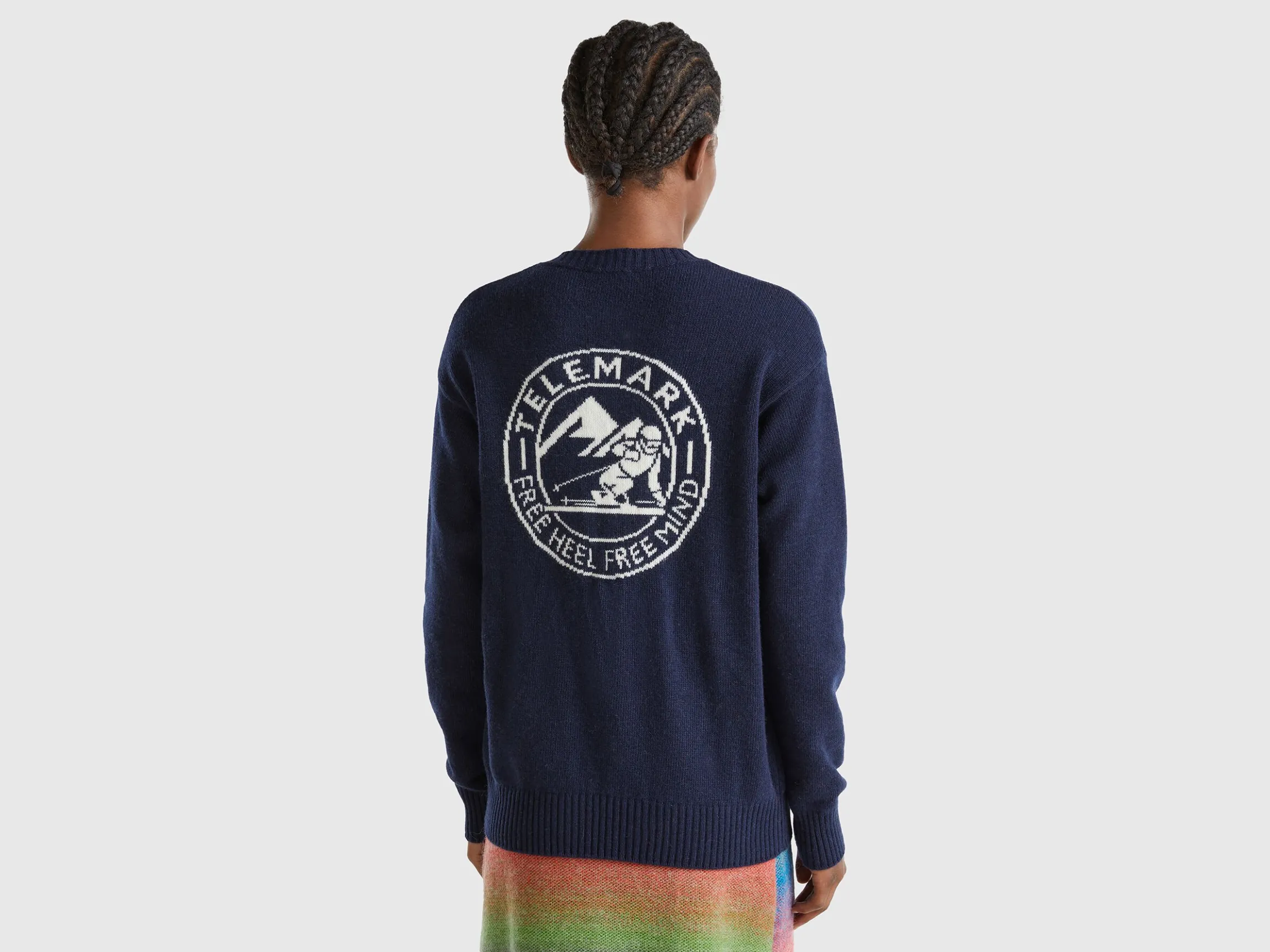 Wool blend sweater with ski graphic