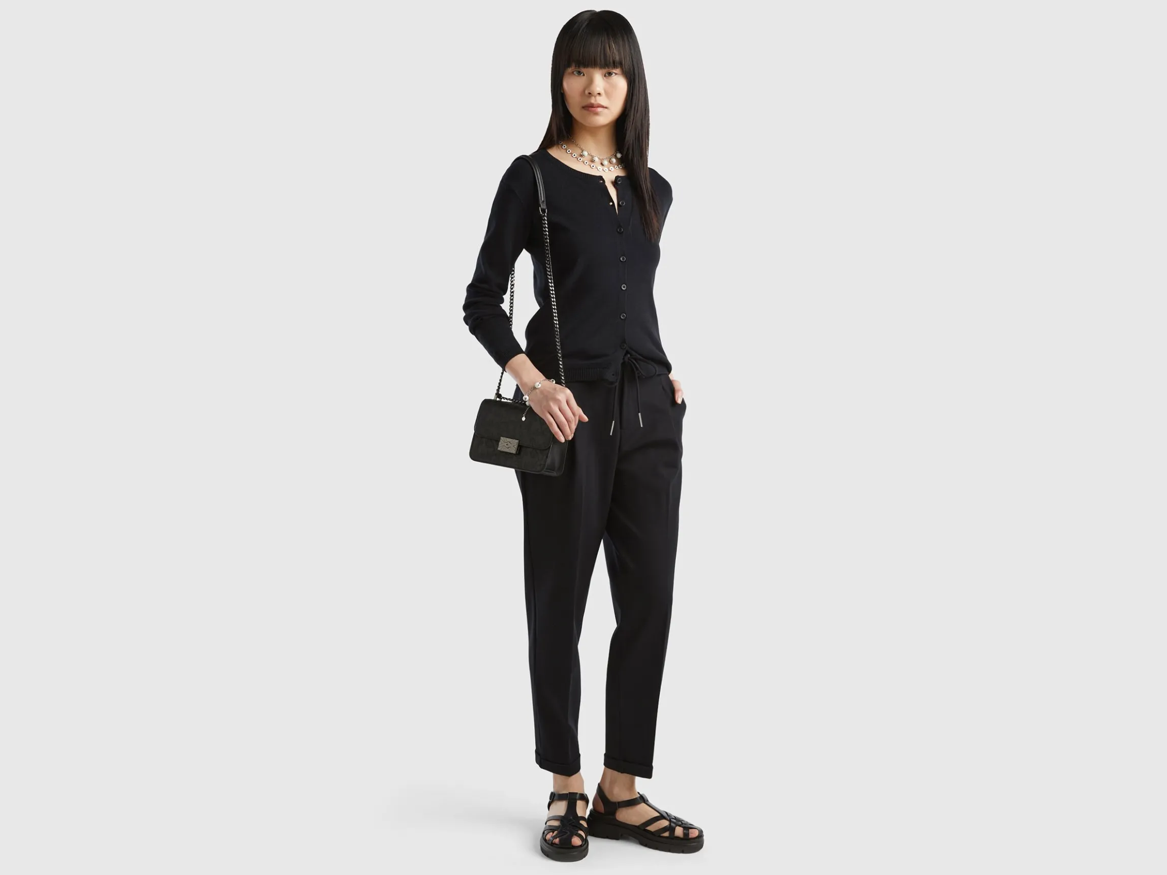 Yarn dyed trousers with drawstring