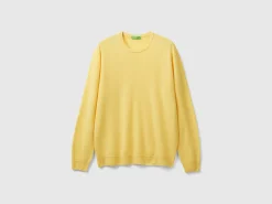 Yellow crew neck sweater in pure Merino wool