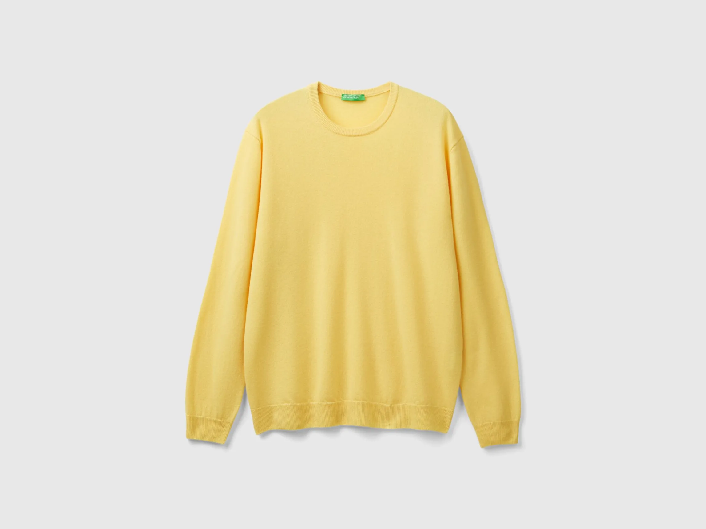 Yellow crew neck sweater in pure Merino wool