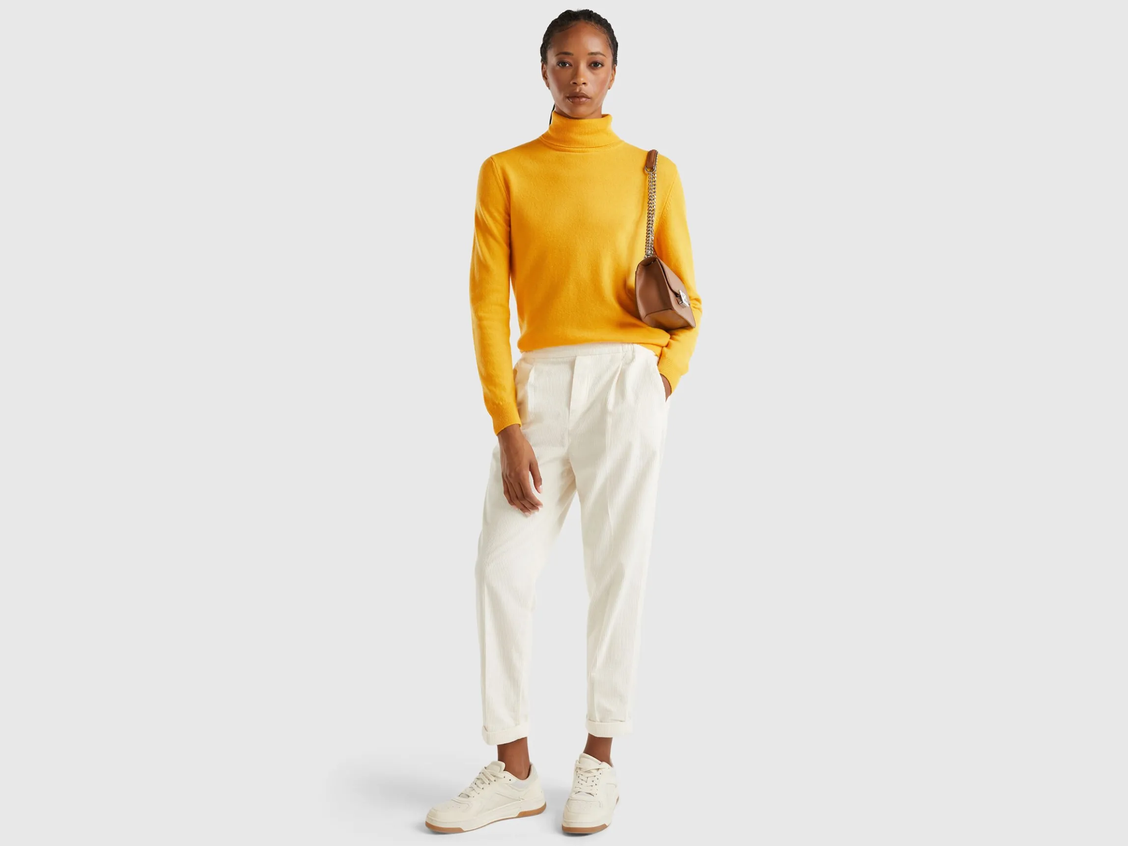 Yellow ochre turtleneck sweater in pure Merino wool