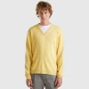 Yellow V-neck sweater in pure Merino wool