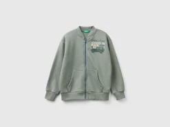 Zip-up sweatshirt with slogan print